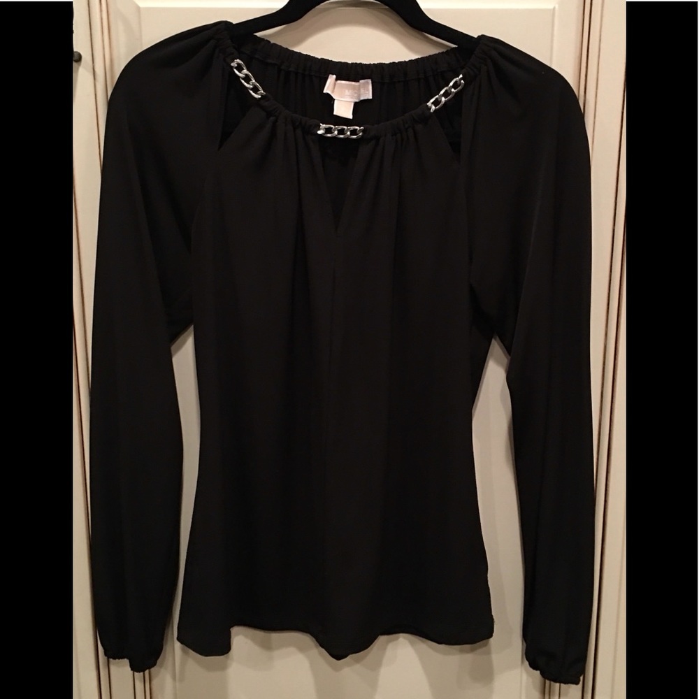 Michae Kors Black Top with Silver Chain Neckline